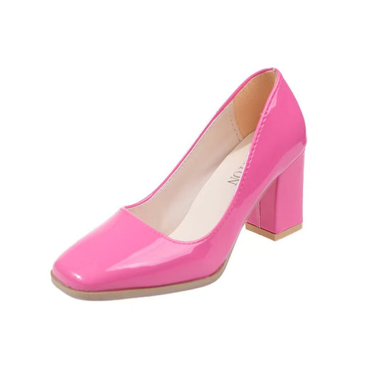 Women's Chunky Low Heels, Solid Color Square Toe Slip On Shoes, All-Match Court Pumps