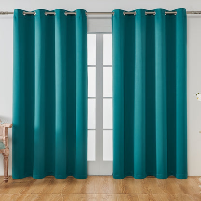 2PCS Holiday Daily Decoration Fabric Curtains, Grommet Top Solid Color Shading Curtain, Living Room Curtains, Bedroom Curtains, Office Home Decoration, Thermal Insulation Curtains