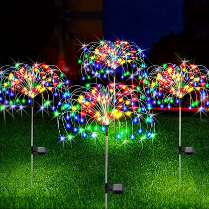 1pc 200LEDs Solar Fireworks Lights Outdoor Solar Garden Lights Outdoor 8 Lighting Modes With Remote Control 60/90/150 LED DIY Starburst Fairy Lights For Patio Christmas Party Yard Decorative Halloween Decorations Light Outdoor