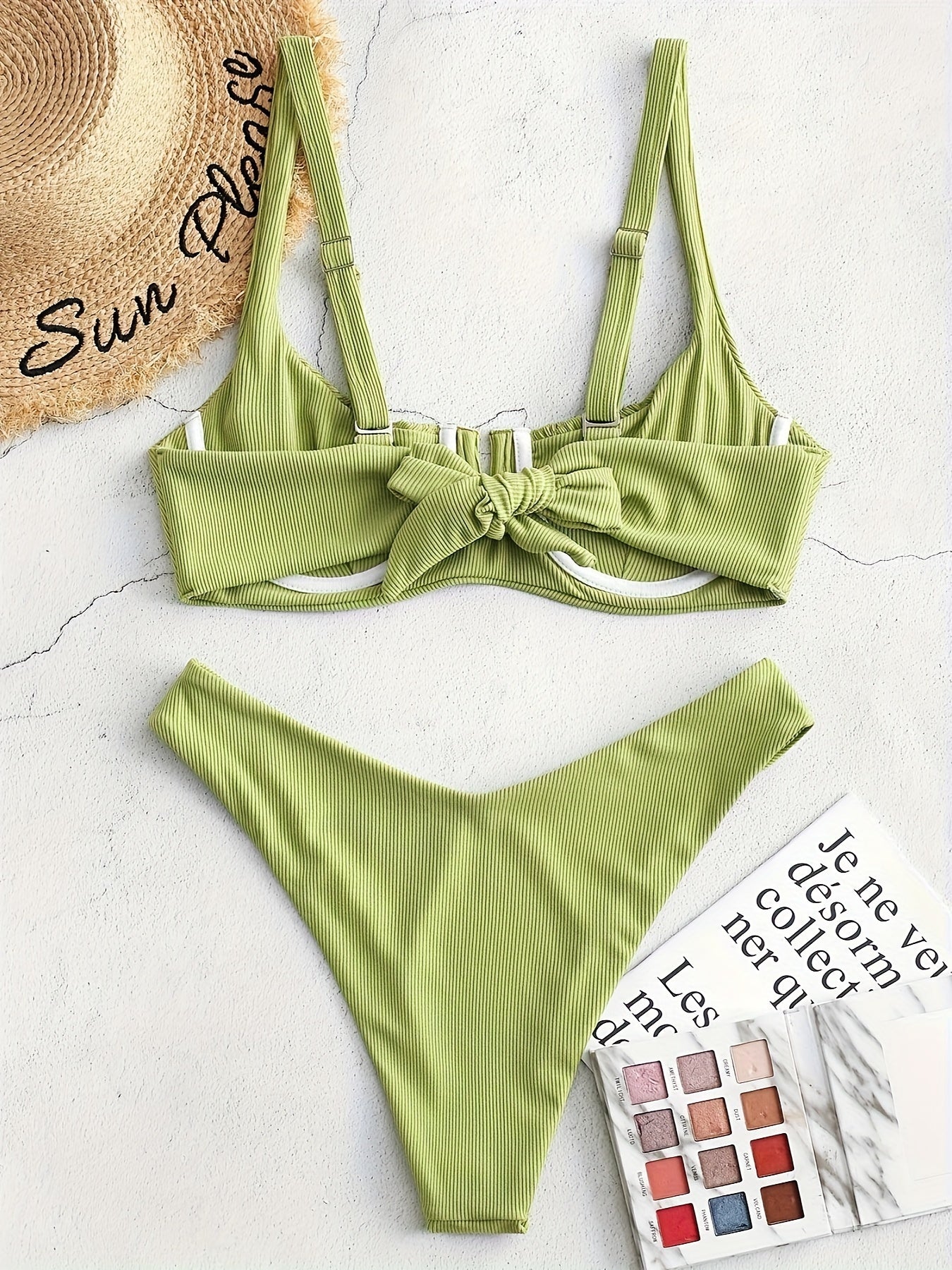 2 Piece Set Sexy Bikini - V Neckline, Tie Back, High Cut, Adjustable Straps, Push Up Padded Cups, Women's Swimwear & Clothing for Summer Beach Vacation