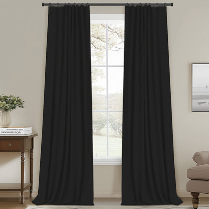 2 Panels 100% Blackout Linen Textured Curtains - Complete Darkness & Thermal Insulation - Natural Elegance for Bedroom & Living Room - Includes Clip Rings or Rod Pocket Options