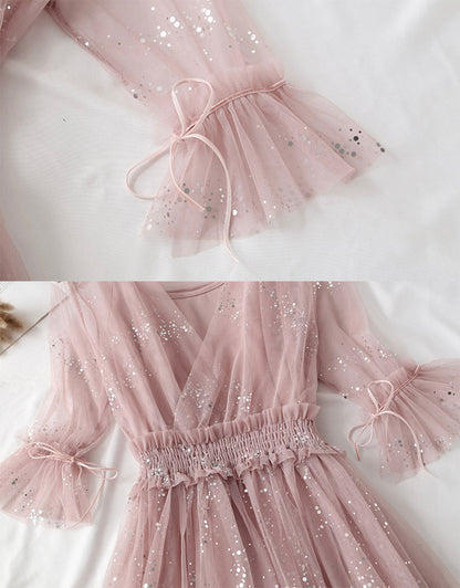 VAKKV A Line Two Pieces Tulle Dress With Sequins P336