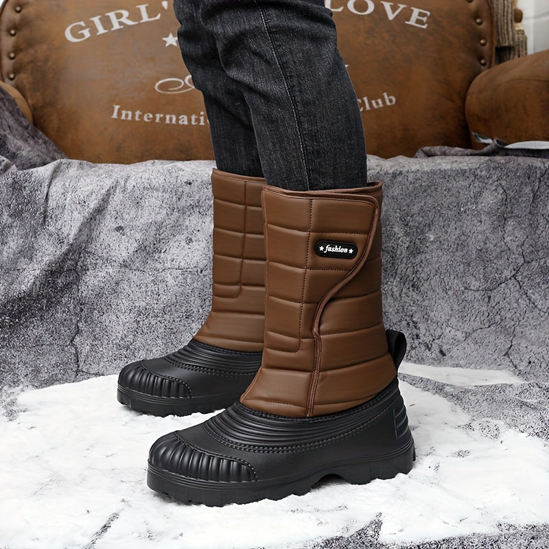 Men's Winter Snow Boots - High Shank, Insulated PU, Rubber Sole, Suitable for All Men