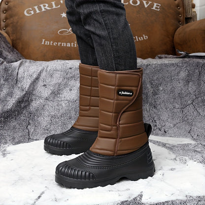 Men's Winter Snow Boots - High Shank, Insulated PU, Rubber Sole, Suitable for All Men