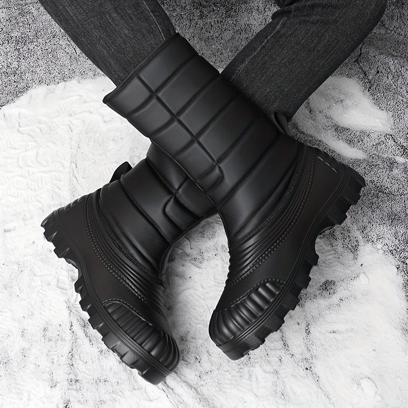 Men's Winter Snow Boots - High Shank, Insulated PU, Rubber Sole, Suitable for All Men