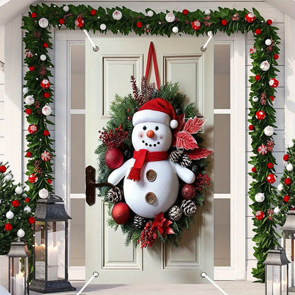 1pc Modern Polyester Snowman Wreath, New Year Door Curtain with Tassel Decoration, No Battery Required, Indoor/Outdoor Festive Wall Hanging for Entrance, Holiday Gift Idea