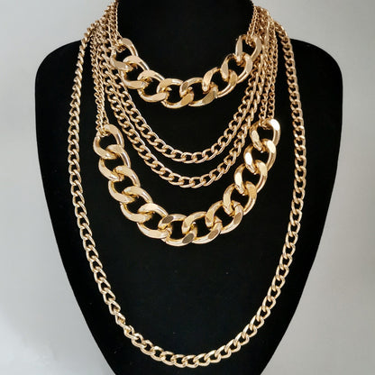HOT and NEW Cross Border Ornament Simple Punk Hip Hop Mix and Match Necklace Women's Exaggerated Multi-Layer Tassel Thick Chain Necklace
