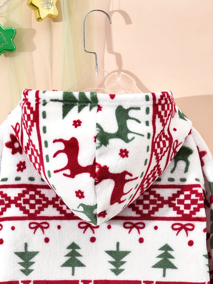 Kiddibuddy Cozy Festive Hooded Cardigan - Soft, Plush, Long Sleeve, Machine Washable, Perfect for Fall and Winter Seasons, Girls' Favorite Christmas Print Design