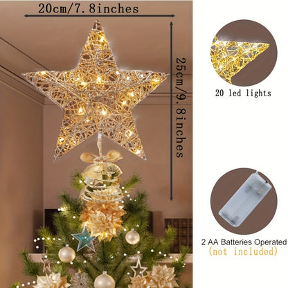 1pc Glittering Star Christmas Tree Topper - LED Lighted, Sparkling Decorative Accent for Xmas Tree, Holiday Party Indoor Decoration, Festive Season Ornament