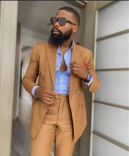 Summer Linen Fabric Tuxedos Double Breasted Mens Party Coat Trousers 2 Set Man Work Business Suit Prom Dress W:1252