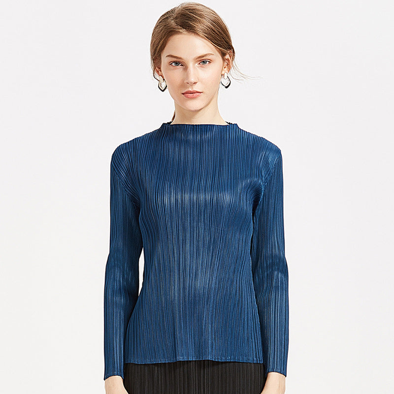 Miyake simple classic pleated women's clothing long-sleeved top spring short-sleeved stand-up collar T-shirt, one piece will be sent on behalf of others.