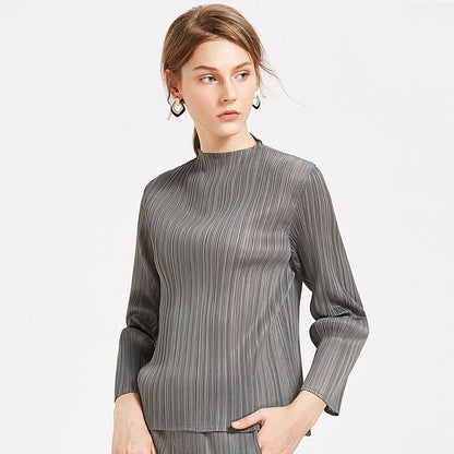 Miyake simple classic pleated women's clothing long-sleeved top spring short-sleeved stand-up collar T-shirt, one piece will be sent on behalf of others.