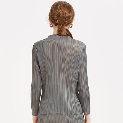 Miyake simple classic pleated women's clothing long-sleeved top spring short-sleeved stand-up collar T-shirt, one piece will be sent on behalf of others.