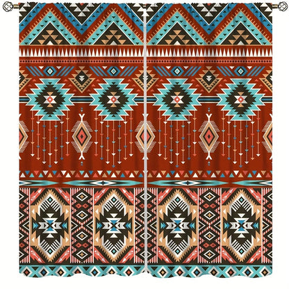 2-Panel Vintage Patterned Blackout Curtains - Boho Chic Rod Pocket Design for Bedroom, Office, Kitchen, Living Room, Study - Home Decor Essentials with Light Blocking Function
