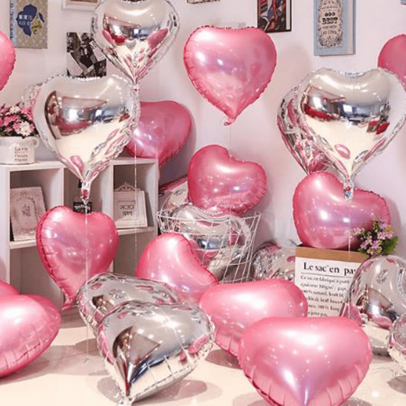 10pcs/set 18-Inch Shimmering Silver Pink Aluminum Film Love Balloons - Perfect Party Decorations for Valentines Day, Easter, and Birthday Celebrations - Great Gifts for Boys and Girls to Enjoy Fun Playtime Activities