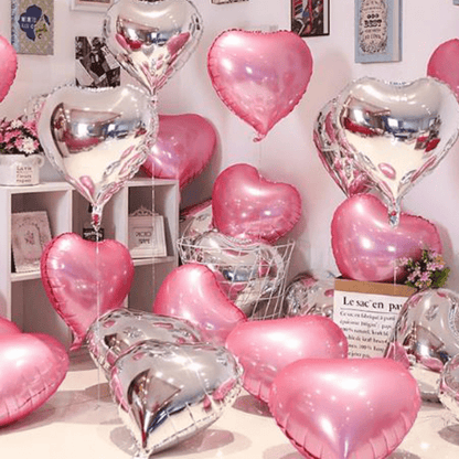10pcs/set 18-Inch Shimmering Silver Pink Aluminum Film Love Balloons - Perfect Party Decorations for Valentines Day, Easter, and Birthday Celebrations - Great Gifts for Boys and Girls to Enjoy Fun Playtime Activities