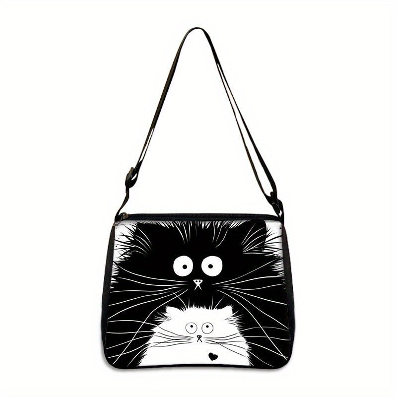 Cartoon Black CatPattern Shoulder Bag, All-Match Zipper Handbag, Trendy Bag Suitable For Christmas Gift