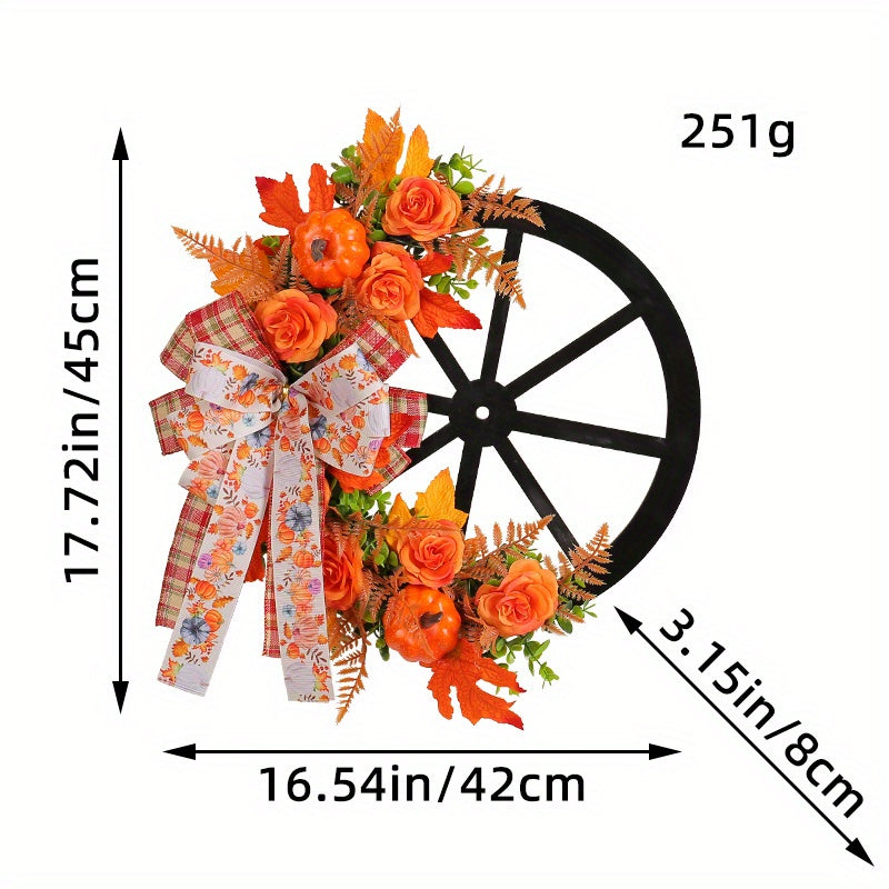 1pc Autumn Harvest Festival Simulation Flower Wreath - Artificial Flower, Silk Butterfly, Simulated Green Plant, Pumpkin Design, Indoor/Outdoor Decoration for Front Door, Room, Farm Courtyard - High-Quality, Durable, Easy to Assemble, Festive, Seasonal De