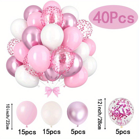 40pcs, Pink White Confetti Latex Balloons, Wedding Decor, Birthday Party Decor, Anniversary Decor, Graduation Decor, Holiday Decor, Mother's Day Decor, Indoor Outdoor Decor, Home Decor, Room Decor