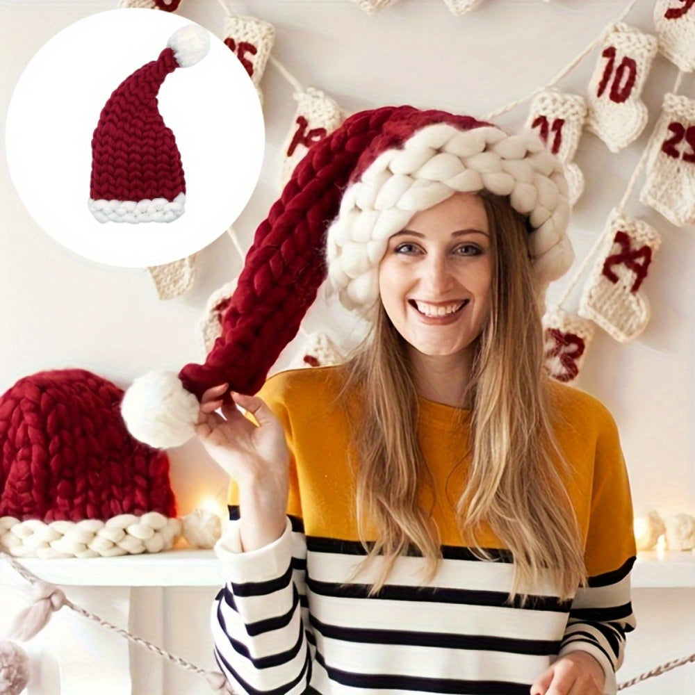Cozy Knit Christmas Hat - Festive Holiday Headwear, Perfect for Party Favors & Gifts, Stretchy Polyester, Christmas Decor
