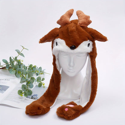 Cheerful Interaction, Interactive Squeeze-and-Wiggle Christmas Hat with Moving Ears - Plush Santa Cap for Men & Women, Perfect for Holiday Parties & Gifts, Best for Christmas