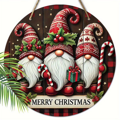 Merry Christmas Retro Santa Claus Wooden Wreath - Festive Red Berry & Candy Design for Porch, Home & Garden Decor