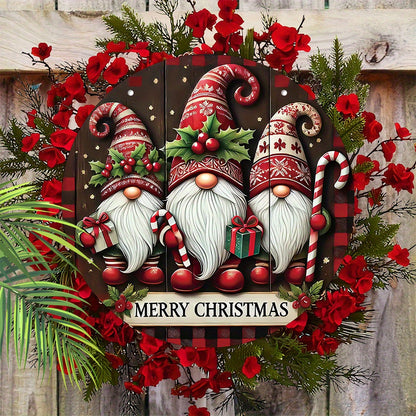 Merry Christmas Retro Santa Claus Wooden Wreath - Festive Red Berry & Candy Design for Porch, Home & Garden Decor