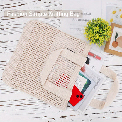 1Pc Crochet Tote Bag For Women, Crochet Mesh Beach Tote Bag Summer Vacation Aesthetic Boho Knit Bag For Women