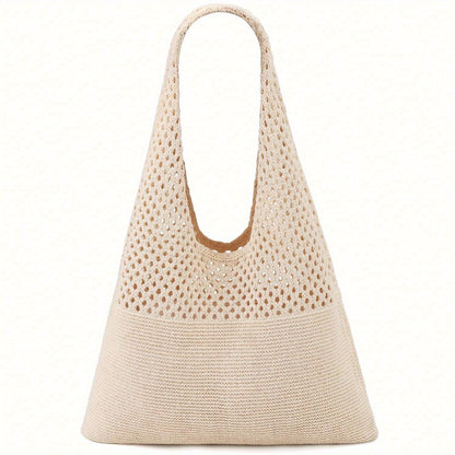 1Pc Crochet Tote Bag For Women, Crochet Mesh Beach Tote Bag Summer Vacation Aesthetic Boho Knit Bag For Women