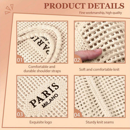 1Pc Crochet Tote Bag For Women, Crochet Mesh Beach Tote Bag Summer Vacation Aesthetic Boho Knit Bag For Women