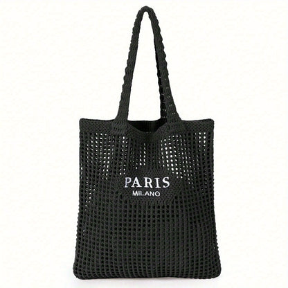 1Pc Crochet Tote Bag For Women, Crochet Mesh Beach Tote Bag Summer Vacation Aesthetic Boho Knit Bag For Women