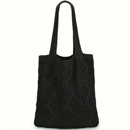 1Pc Crochet Tote Bag For Women, Crochet Mesh Beach Tote Bag Summer Vacation Aesthetic Boho Knit Bag For Women