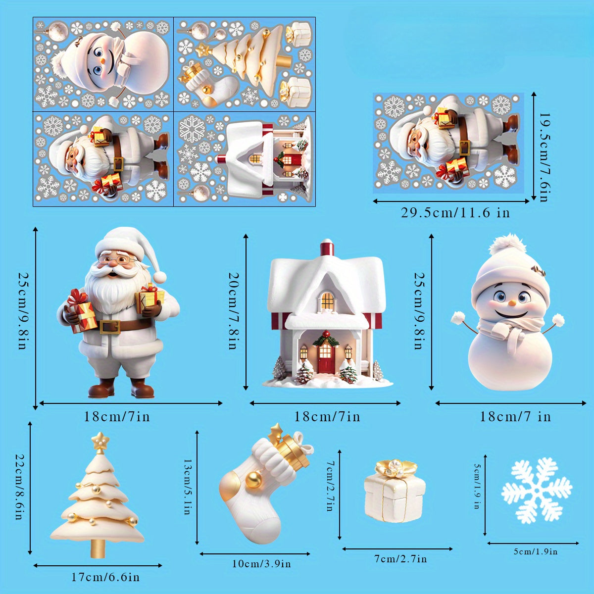 113pcs 4-Sheet Set of Double-Sided No-Glue Reusable Christmas Window Clings - Santa, Snowflakes & More for Home, Office & Party Decor