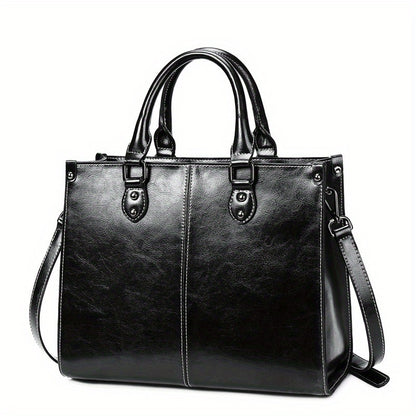 Luxurious European-Style Genuine Leather Tote Bag for Women - Totes with Versatile Shoulder Strap, Zip Closure, Edge Painted, Oil Wax Finish - High-Quality, Durable, Easy-to-Care Handbag with Style Guide