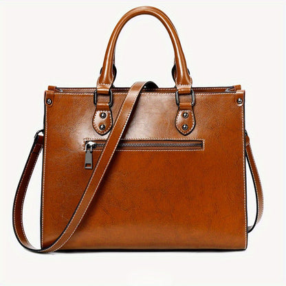Luxurious European-Style Genuine Leather Tote Bag for Women - Totes with Versatile Shoulder Strap, Zip Closure, Edge Painted, Oil Wax Finish - High-Quality, Durable, Easy-to-Care Handbag with Style Guide