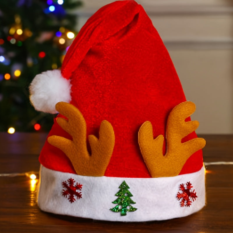Christmas Santa Hat with Cartoon Design - Polycotton, No Feathers, Hand Wash Only - Festive Party Headwear, Non-Electric Holiday Gift & Decoration for Home and Celebrations