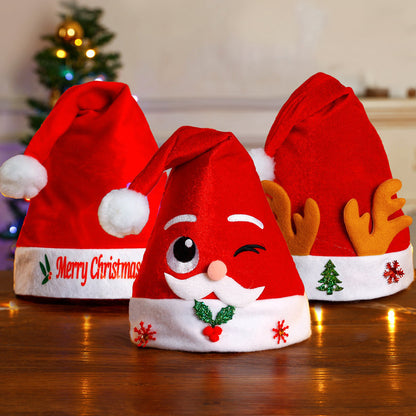 Christmas Santa Hat with Cartoon Design - Polycotton, No Feathers, Hand Wash Only - Festive Party Headwear, Non-Electric Holiday Gift & Decoration for Home and Celebrations
