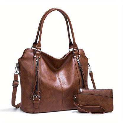 Vintage Chic Shoulder Bag - Spacious Crossbody Bag with Small Purse, Large Capacity, Casual Styling for Women