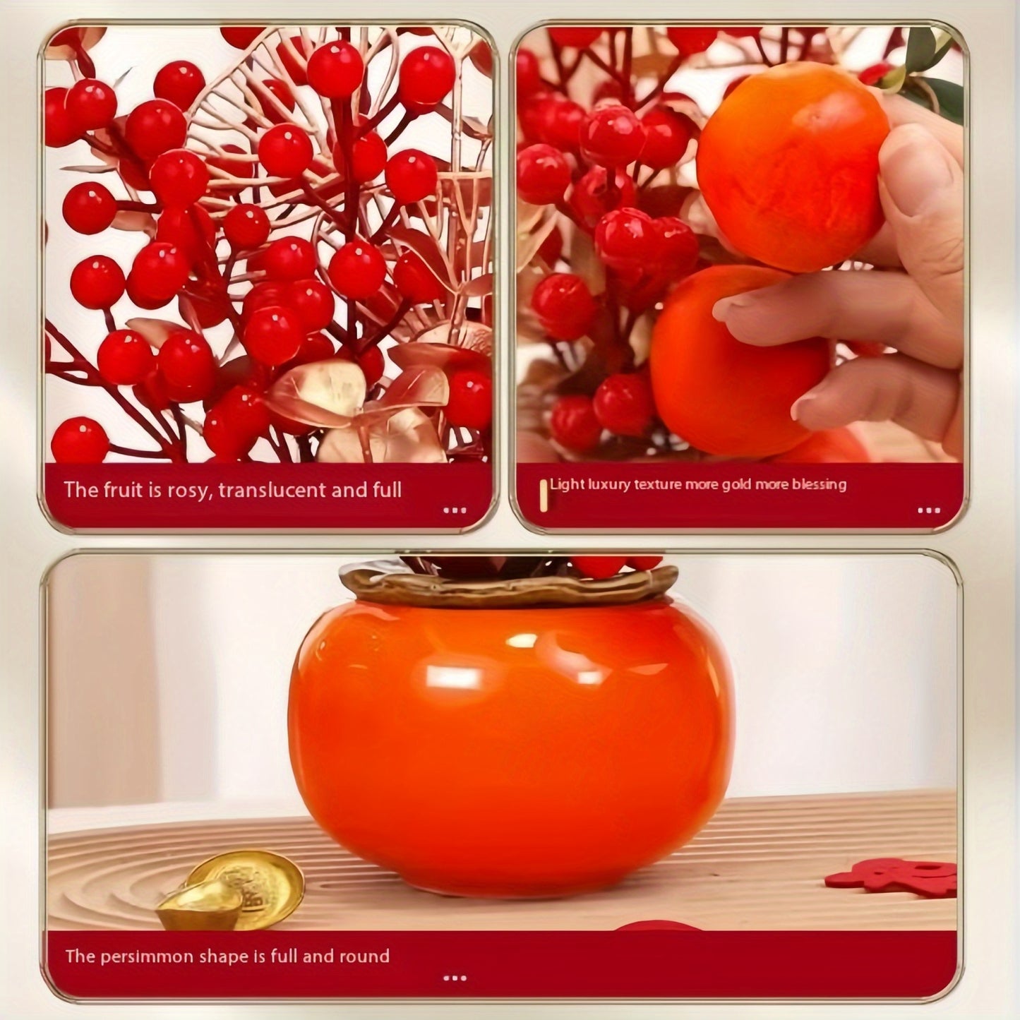 Charming Faux Floral Arrangement with Red Berries - Perfect for Living Room, Entryway Decor & Housewarming Gifts - Includes Container, Ideal for Christmas & Holiday Home Accents