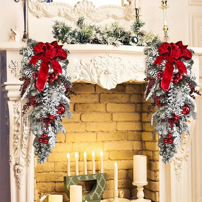 3 Pcs Artificial Christmas Teardrop Wreath, Rustic Red Berry Pine Cone Garlands for Front Door, Indoor Outdoor Xmas Party Home Decor