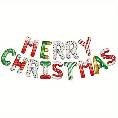 14pcs Merry Christmas Aluminum Foil Letter Balloons Set - Mixed Color Themed Party Decorations for Christmas, New Year & Weddings - Durable, Non-Electric, Carnival Inspired Designs for Ages 14+