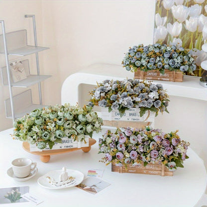 Boho-Chic Faux Peony & Hydrangea Arrangement - Artificial Floral Centerpiece for Living Room Decor, Fabric Home Accent