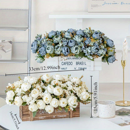 Boho-Chic Faux Peony & Hydrangea Arrangement - Artificial Floral Centerpiece for Living Room Decor, Fabric Home Accent