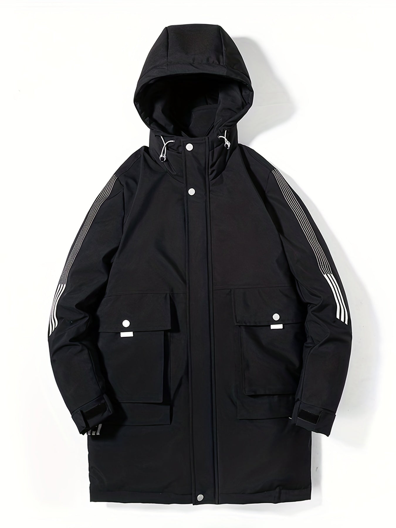 Lightweight Hooded Puffer Jacket, Men's Warm Big Pockets White Duck Down Coat For Winter Outdoor, Men's Parka