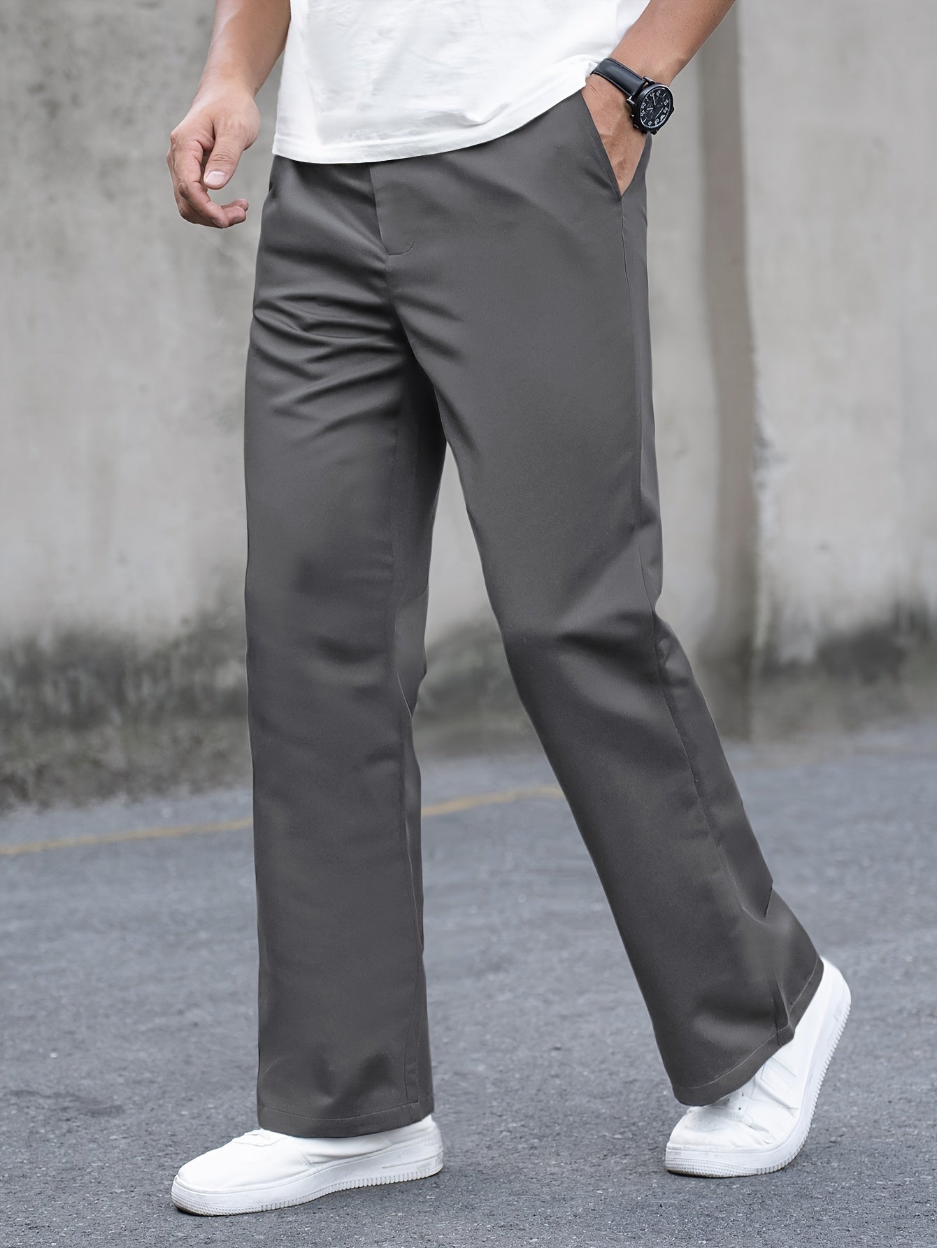 Stylish Vintage Fit Flare Dress Pants for Men - Loose Fit, Solid Color, Casual Bottoms for All Seasons Formal Wear, Comfortable and Versatile