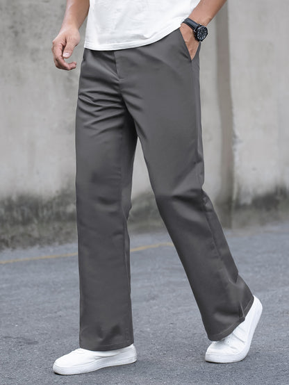 Stylish Vintage Fit Flare Dress Pants for Men - Loose Fit, Solid Color, Casual Bottoms for All Seasons Formal Wear, Comfortable and Versatile