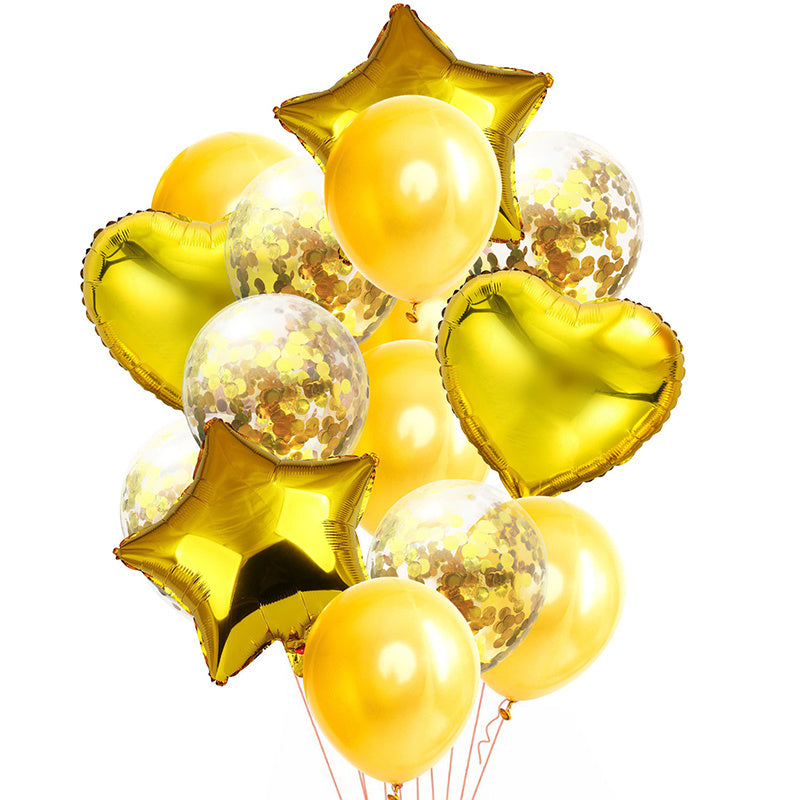 14pcs/set Happy Birthday Balloon Bundle - Stars, Hearts, and Confetti - Rose Golden Helium Balloons for a Festive Party