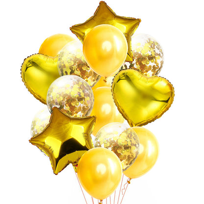 14pcs/set Happy Birthday Balloon Bundle - Stars, Hearts, and Confetti - Rose Golden Helium Balloons for a Festive Party