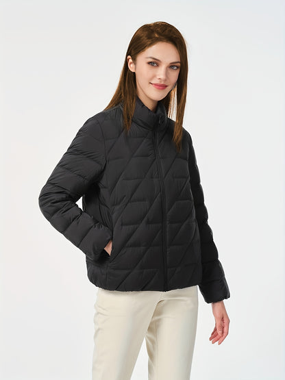 Simple Versatile Warm Coat, Casual Zip Up Long Sleeve Outerwear, Women's Clothing