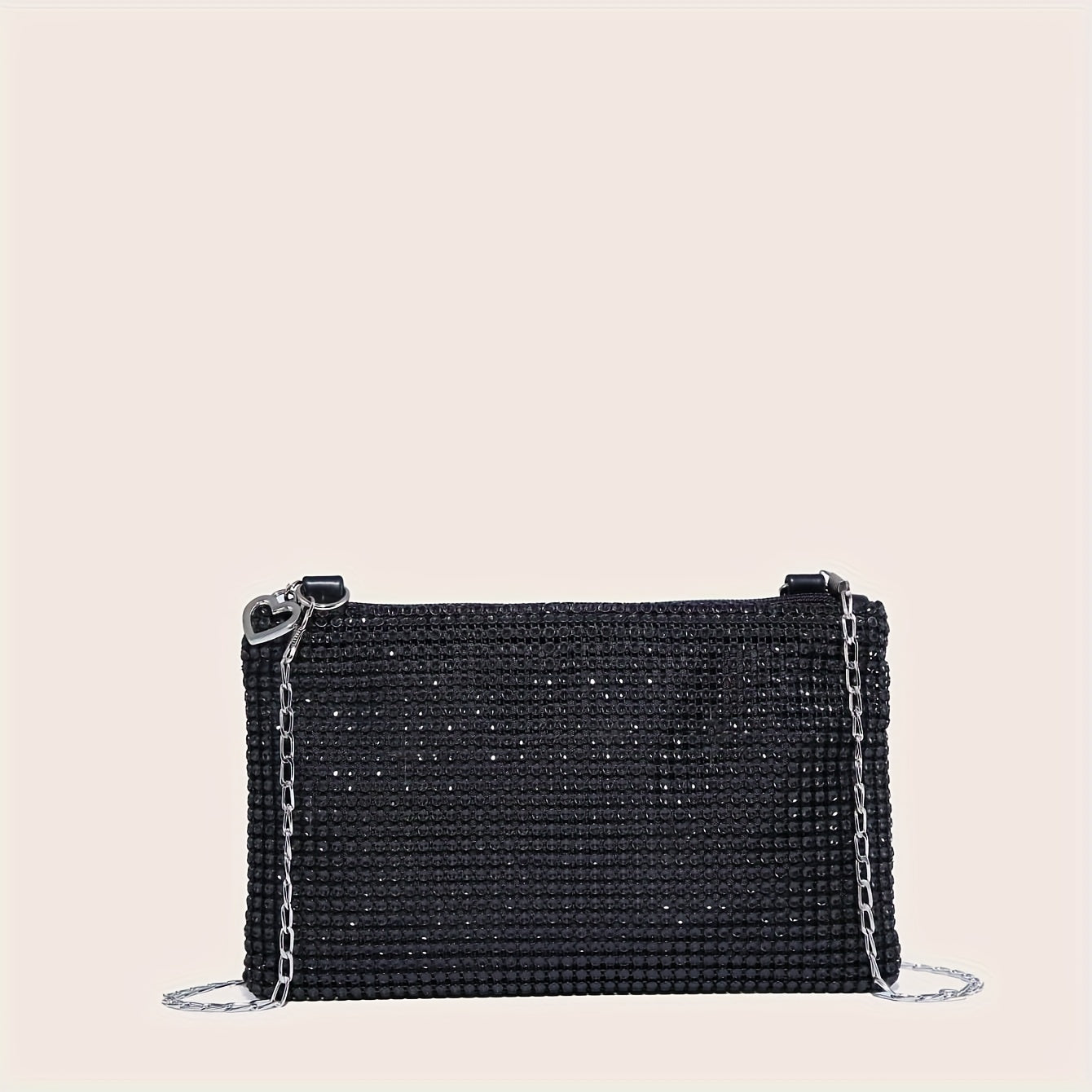 Dazzling Rhinestone Shoulder Square Bag - Shimmering Glamour, Classic Zipper & Chain Detail - Ideal for Carnaval Parties & Music Festivals, Womens Evening Bag